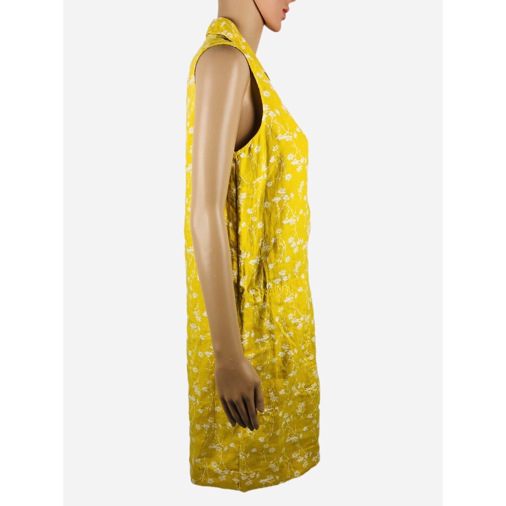 Cynthia Rowley Womens 6 Dress 100% Linen Floral Yellow Collared Casual NWT - Picture 5 of 9